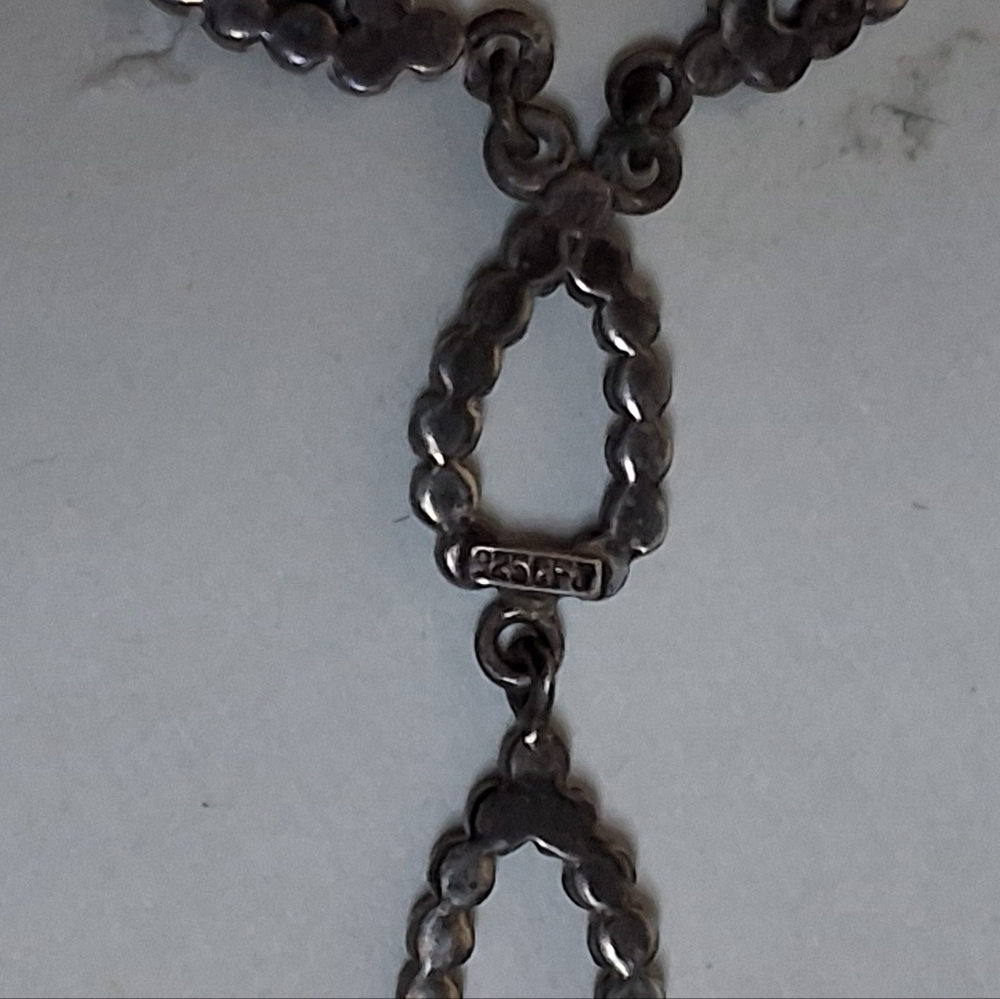 Vintage Marcasite And Sterling Y drop Necklace - Picture 9 of 9